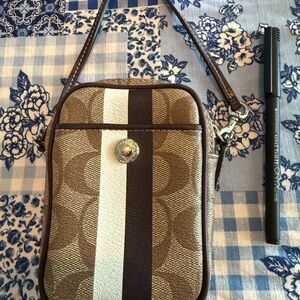 Coach Brown Signature Stripe Crossbody Phone Case